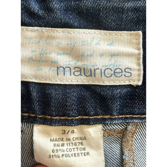 Maurices Size 3/4 Wide Leg Crop Distressed Denim Jeans Y2k Low Rise Dark Wash - Picture 4 of 5